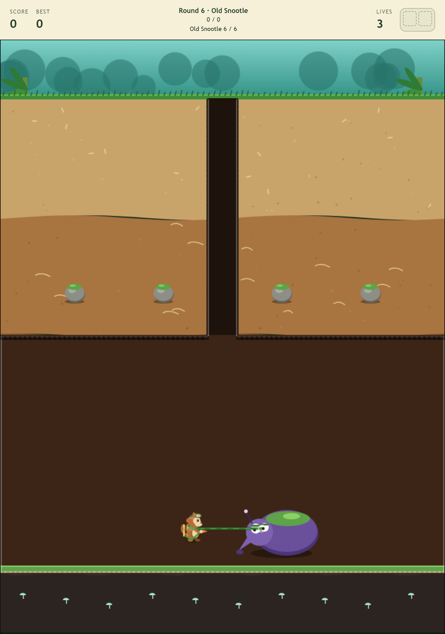 Bix pumps Old Snootle in the first boss cave, hose attached under the cavern.