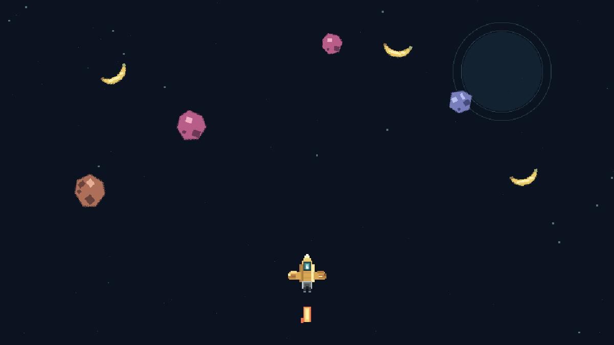 Collect golden bananas while slipping between asteroids.