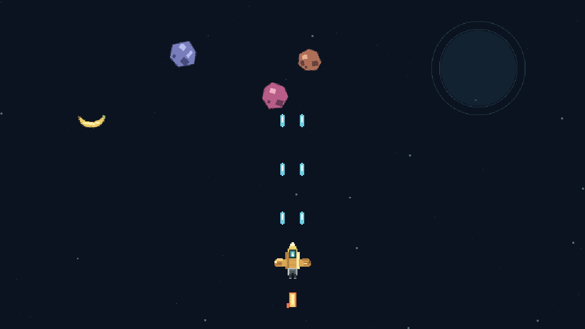Dual lasers fire in pairs at a pack of asteroids.