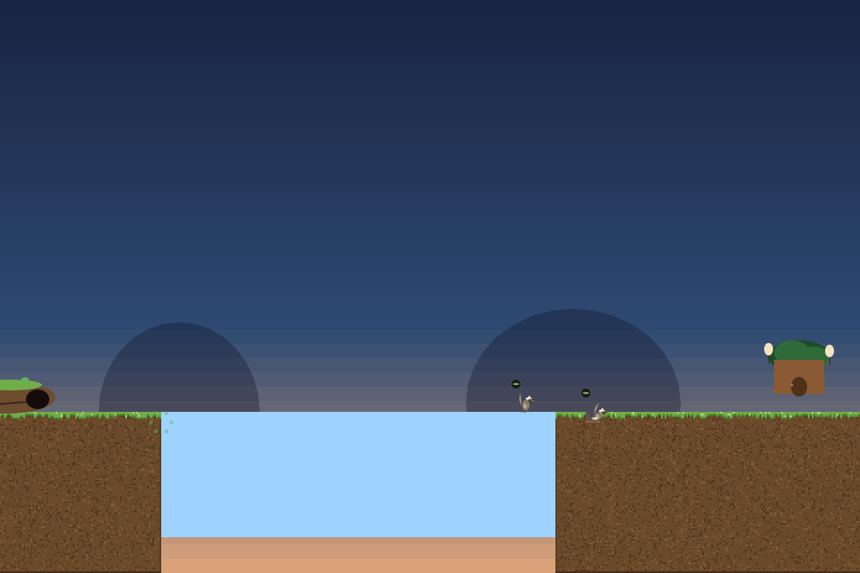 A Paddler walks across the river as a Delver digs a way down on the far bank.
