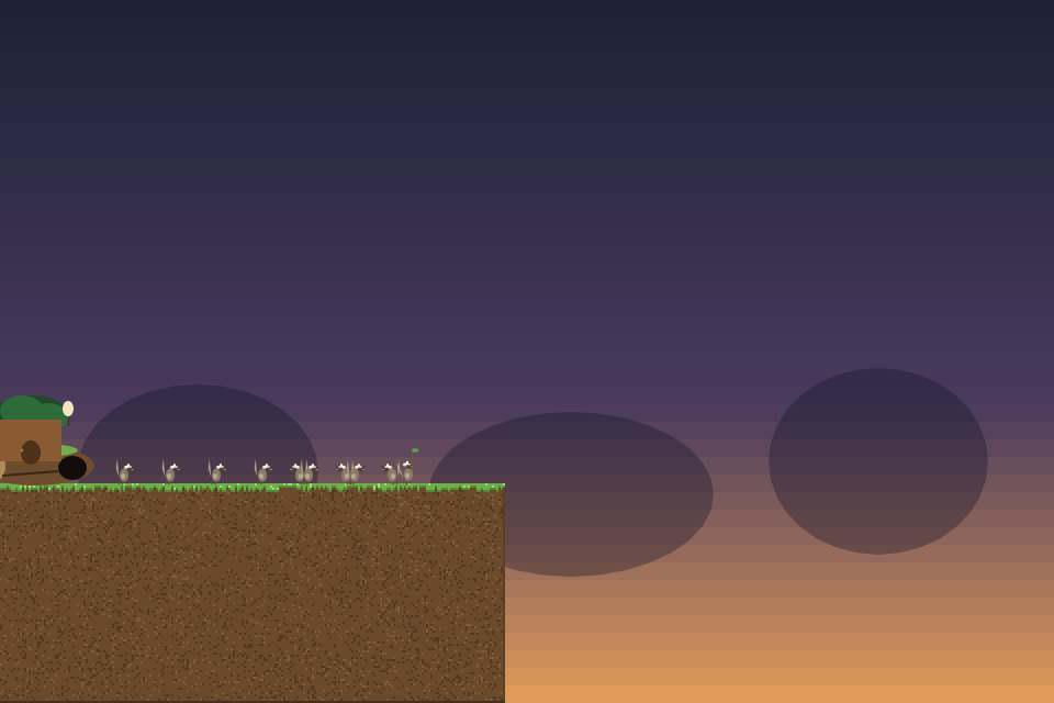 A Sentry raises its leaf pennant and turns the marching band away from a cliff edge.
