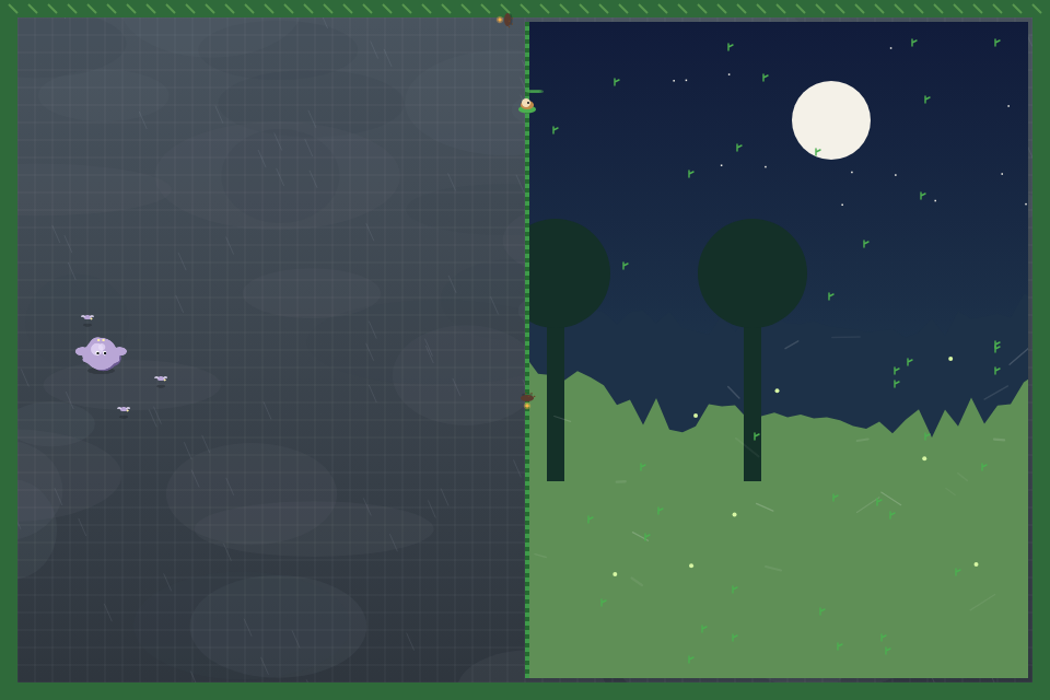 The moonlit glade is uncovered after Tansy seals the storm off the field.
