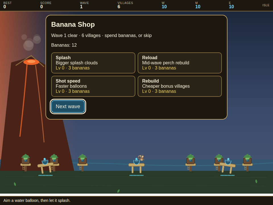 The banana shop offers Splash and Reload between waves.